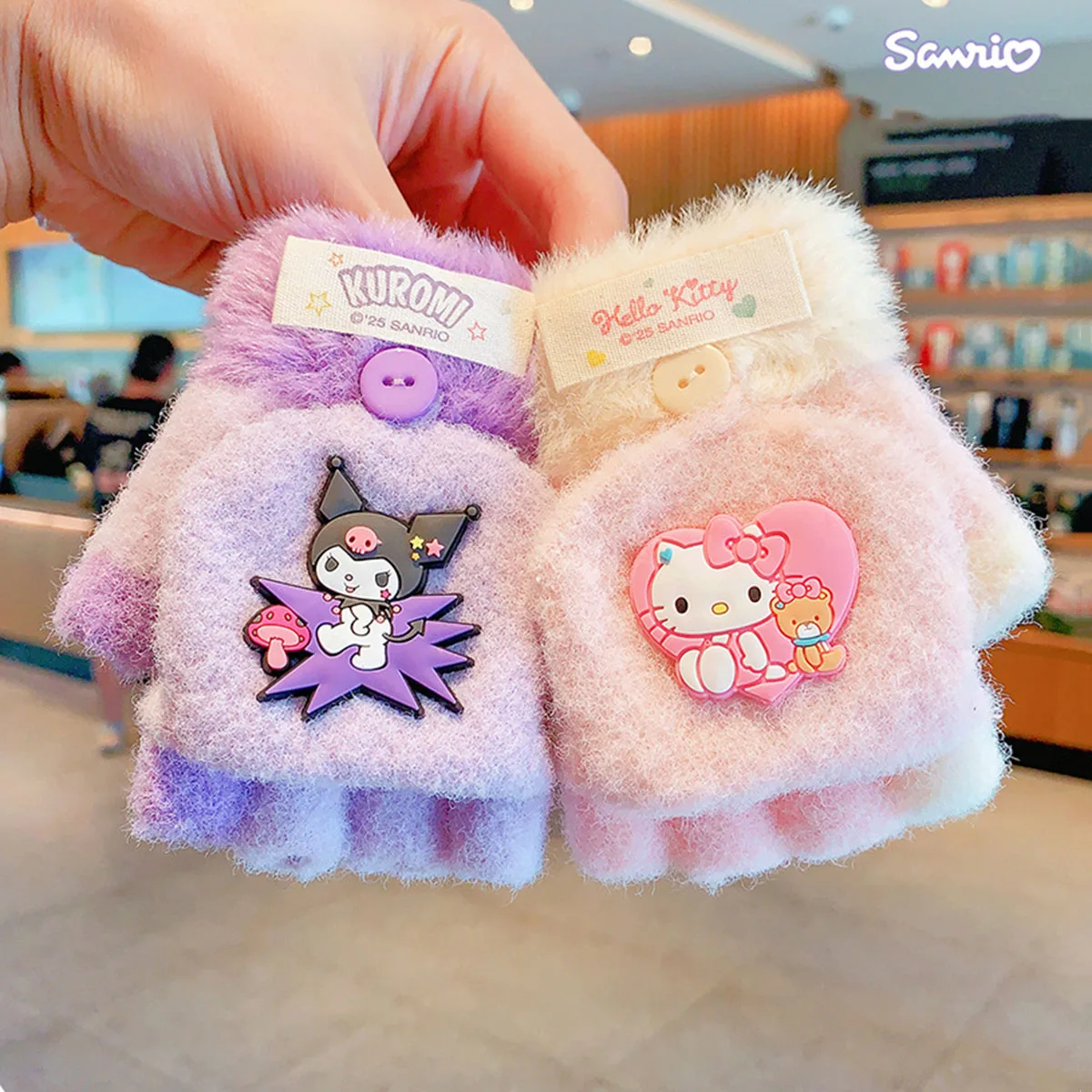 Sanrio Handschuhe My Melody Kuromi Kältebeständige Winter-Plüsch-Kleiderhandschuhe, warme Kinder-Weihnachtsgeschenke