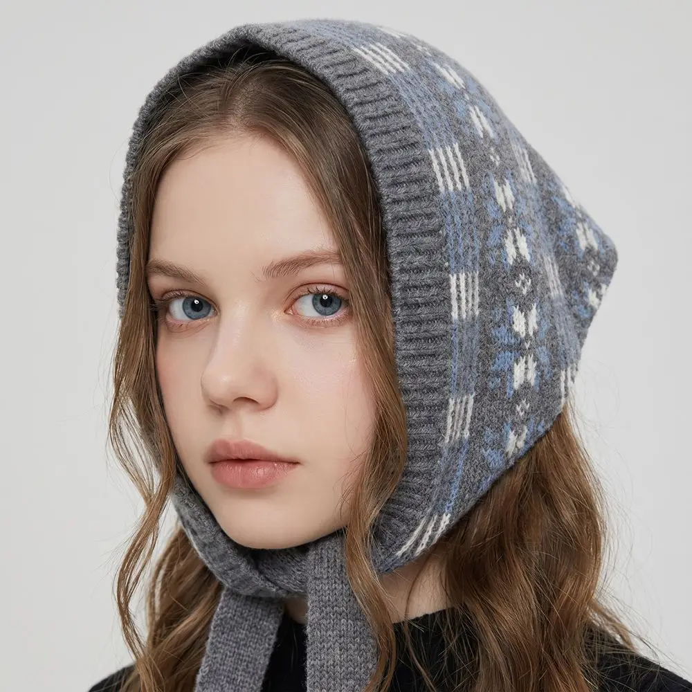 Elegant Y2K Jacquard Wool Headscarf Snowflake Triangular Knitted Scarf Ear Protectors Bohemian Waist Belt Scarf Female