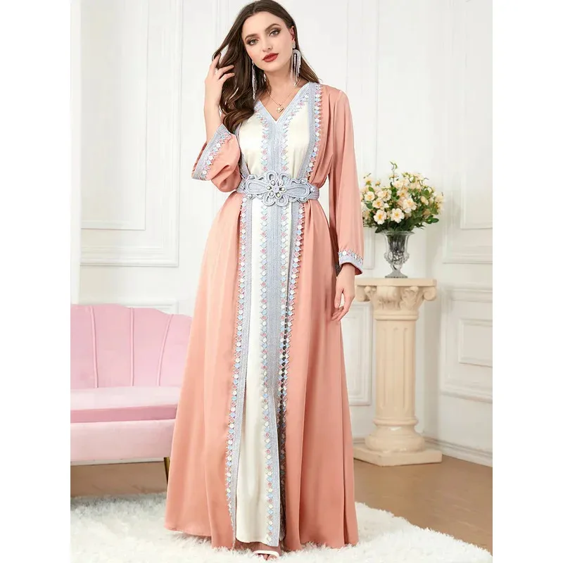 رمضان تركيا فستان عباية إسلامية للنساء المغرب قفطان 2 قطعة مجموعة فساتين الحفلات دبي بحزام vestdios 2023 رداء العيد
