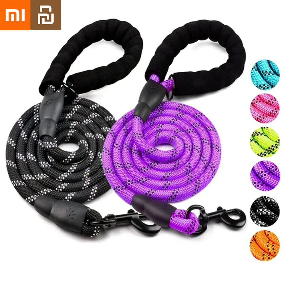 مقود الكلاب العاكس من Xiaomi مع مقبض مبطن مريح، حبل جر مزدوج عالي التحمل للكلاب يعزز السلامة والتحكم