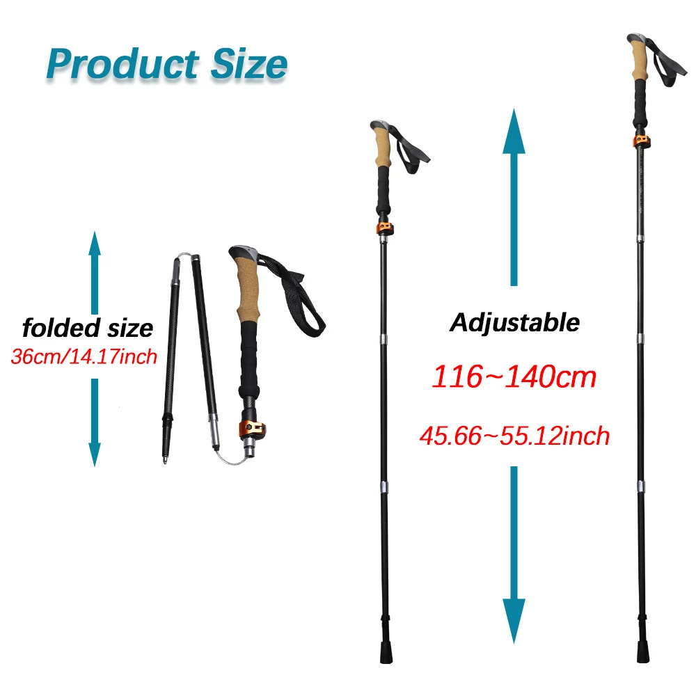 Outdoor Fold Carbon Fibre Trekking Poles Camping Portable Walking Hiking Stick For Nordic Elderly Telescopic Easy Put Into Bag