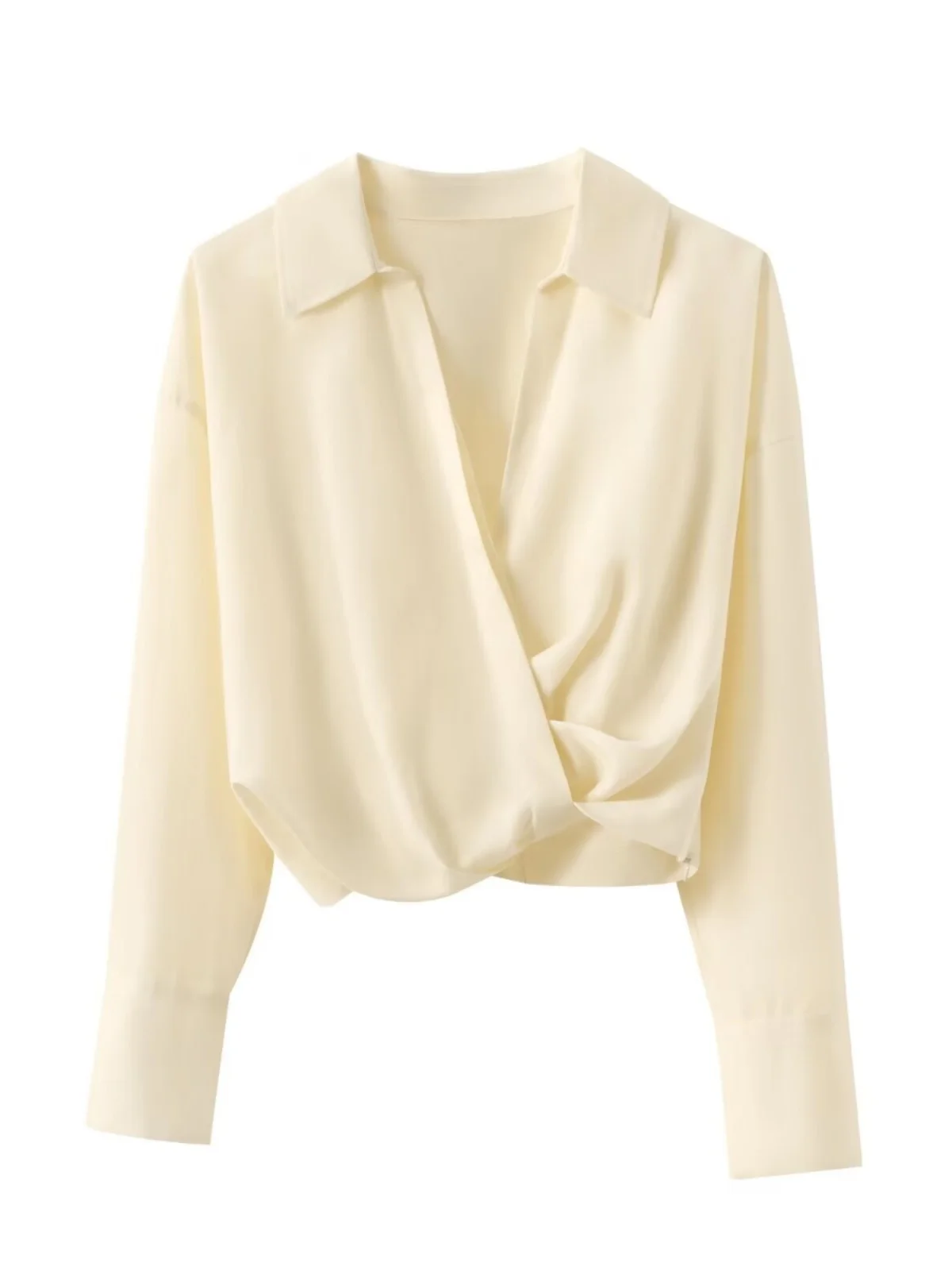 

New Summer Women's Faion Knot ort Ne Long Sve irt Loose Fit Pure Color Versatile Sle Other Material irt