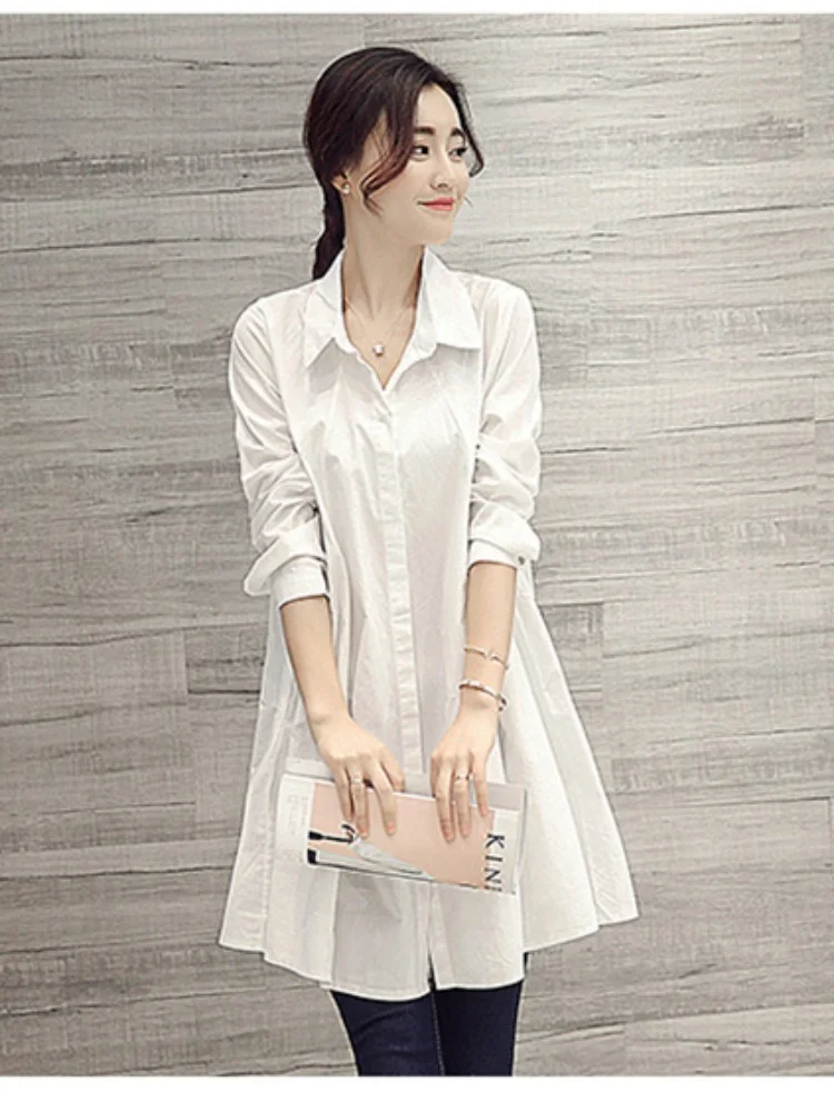 Oversized Shirts and Blouses Korean Fashion Women 2023 Spring Summer Loose Long Sleeve White Shirts Women Casual Midi Blouse