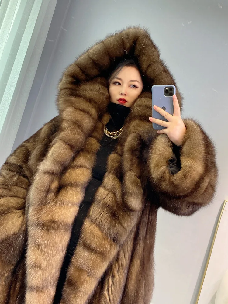 Ftangaiur2024winter imported Russian sable gypsophila mink fur coat custom female mink fur coat long sleeve x-long mink fur coat