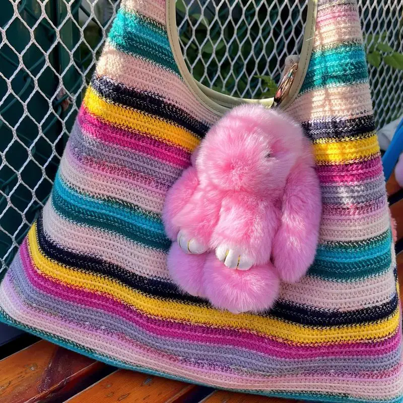 

Rabbit Fur Keychain 18cm Car Key chain Pendant Decoration Jewelry Bags Hangings Accessories GiftsSoft Bunny PomPom Keychain