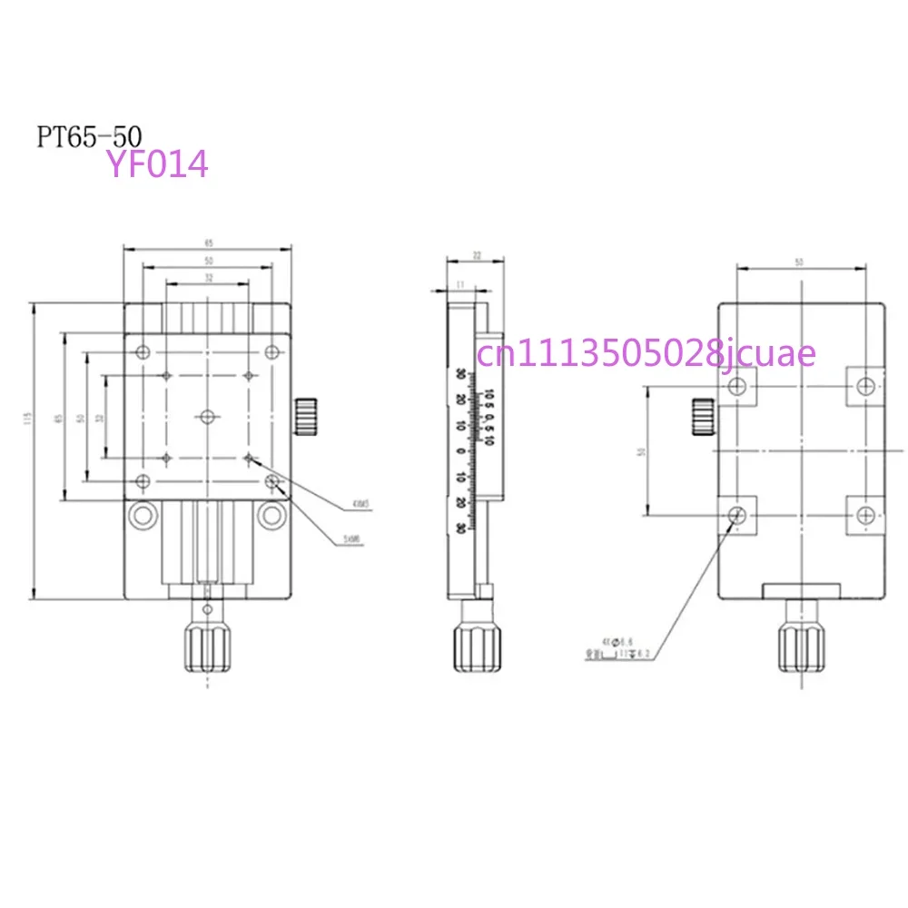 PT65-50 Dovetail Guide Linear Stage 50mm Stroke Manual Precision Adjustment Sliding Table