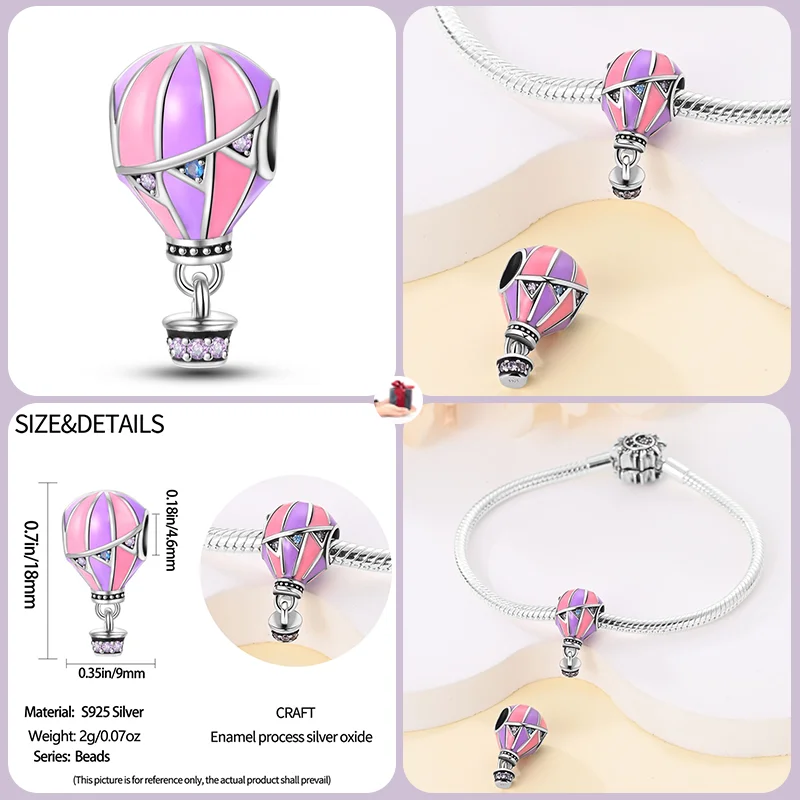 925 فضة موضة منطاد الهواء الساخن الدب كعكة عيد ميلاد سحر الخرز ل سوار 3 مللي متر DIY بها بنفسك غرامة مجوهرات صنع الهدايا