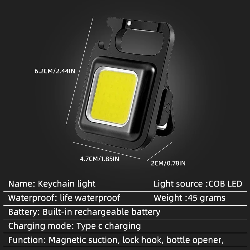 LED Working Light Type C Rechargeable Mini Flashlight Portable EDC Keychain Pocket Clips Outdoor Hiking Fishing Camping Supplies