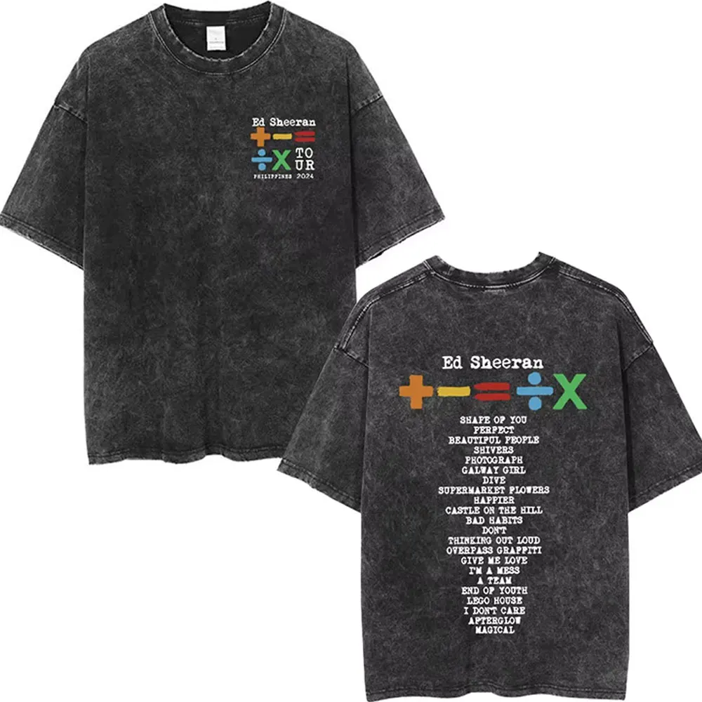 

Washed Vintage Singer Ed Sheeran Mathematics Tour 2024 T-shirt Men Women Fashion Pop Music Tshirt Short Sleeve Men's Streetwear