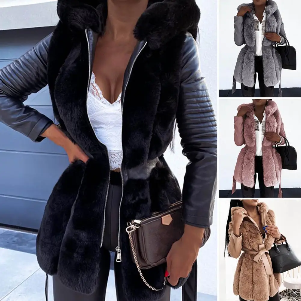 Women Winter Coat Thick Hooded Hat Long Sleeves Solid Color Warm Cardigan Plus Size Plush Tight Waist Women Coat Ladies Parkas