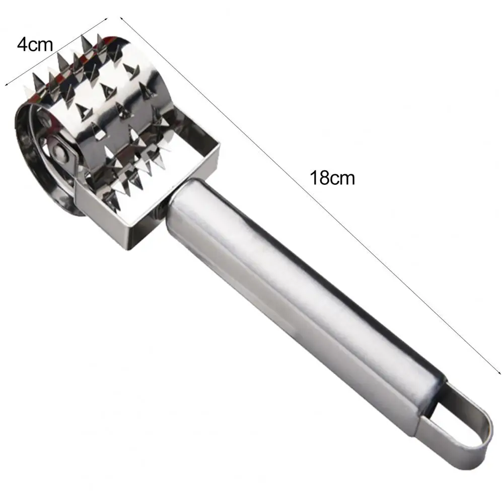 18cm Steak Tenderizer Sharp Needle Design Rustproof Long Handle Stainless Steel Steak Meat Tenderizer Roller Kitchen Supplies