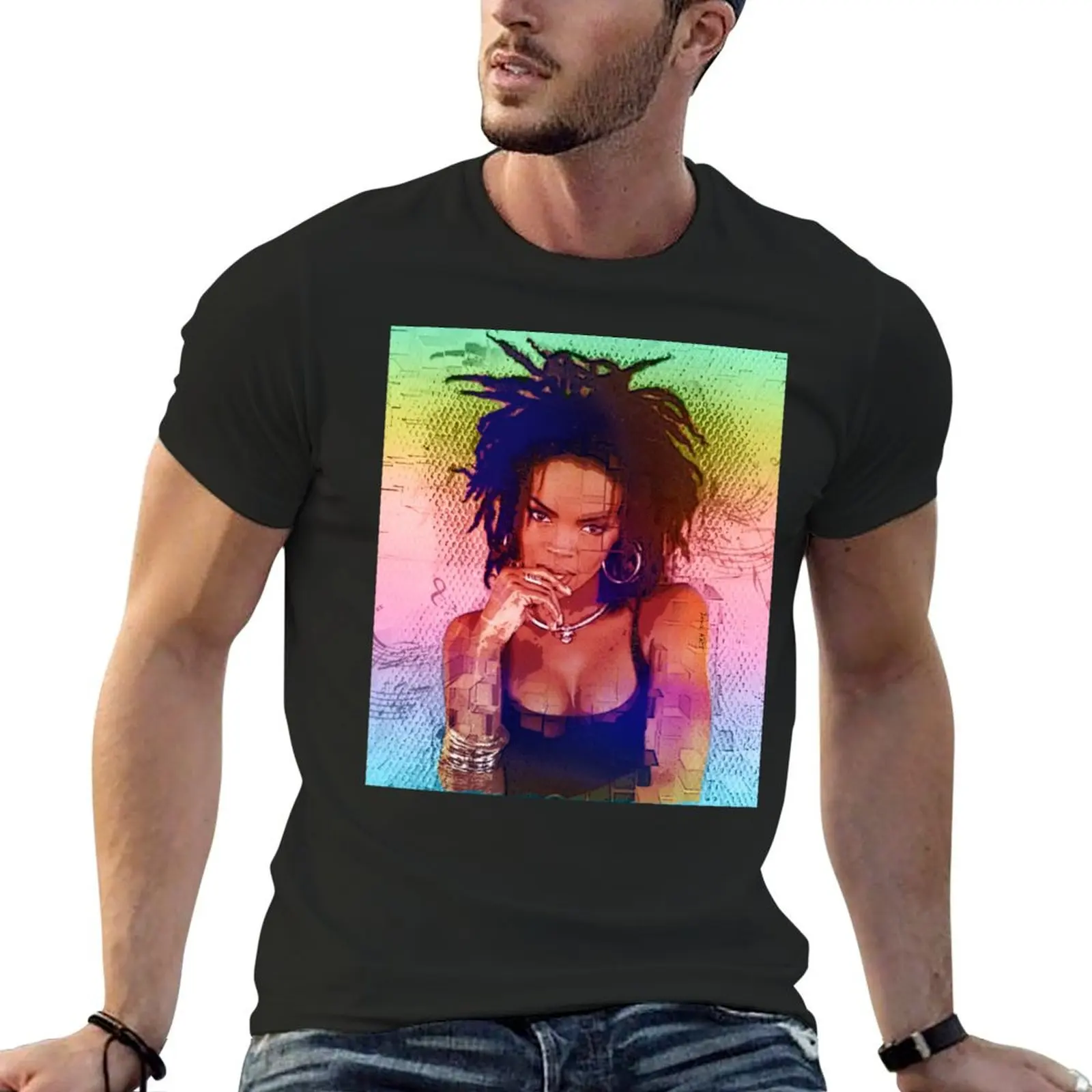 Rainbow magical vibes of Lauryn Hill - digital paint by Iona Art Digital T-Shirt anime anime tshirt Men's t-shirts