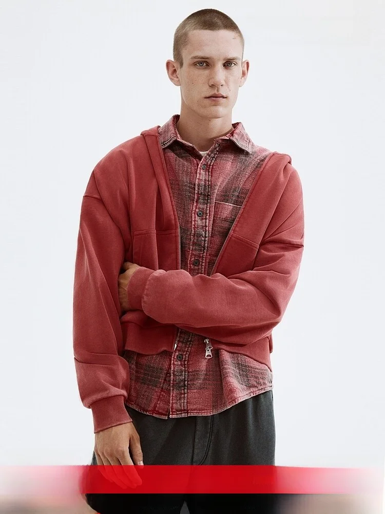 

Red Men's Hoodie Sweatshirt Full Zip Heavyweight Base Layer Shirt Comfortable Casual Style Cotton 100% Hooded Cardigan