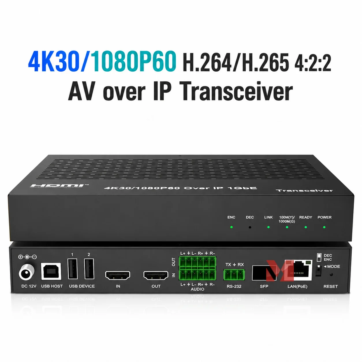 4K30 AV over IP Transceiver H.264 H.265 4:2:2 Encoder Decoder 1080P60 HDMI Extender KVM Video Wall 1G Network