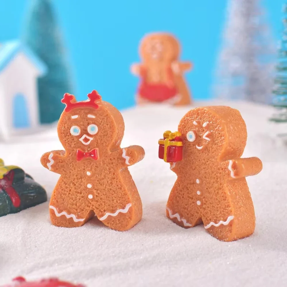 6 Styles Cute Gingerbread Man Resin Charms Scarf Hat Gift Box Micro Landscape Christmas Decoration
