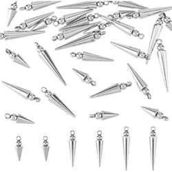 30Pcs 3 Styles Cone Charms Stainless Steel Spike Hiphop Punk Style Cone Cone Bead Long Spike Pendants