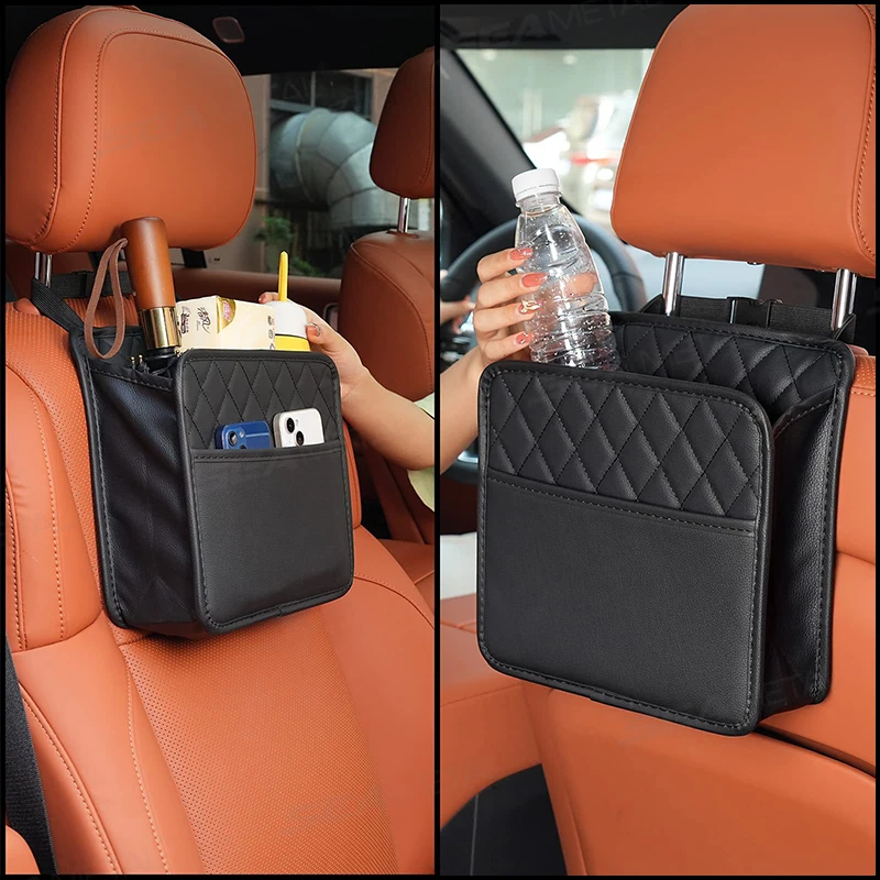 BLALION Multifunctional Car Seat Storage Bag Leather Storage Bag Garbage Bag Hanging Storage Bag Suitable For Most Car Models image 3