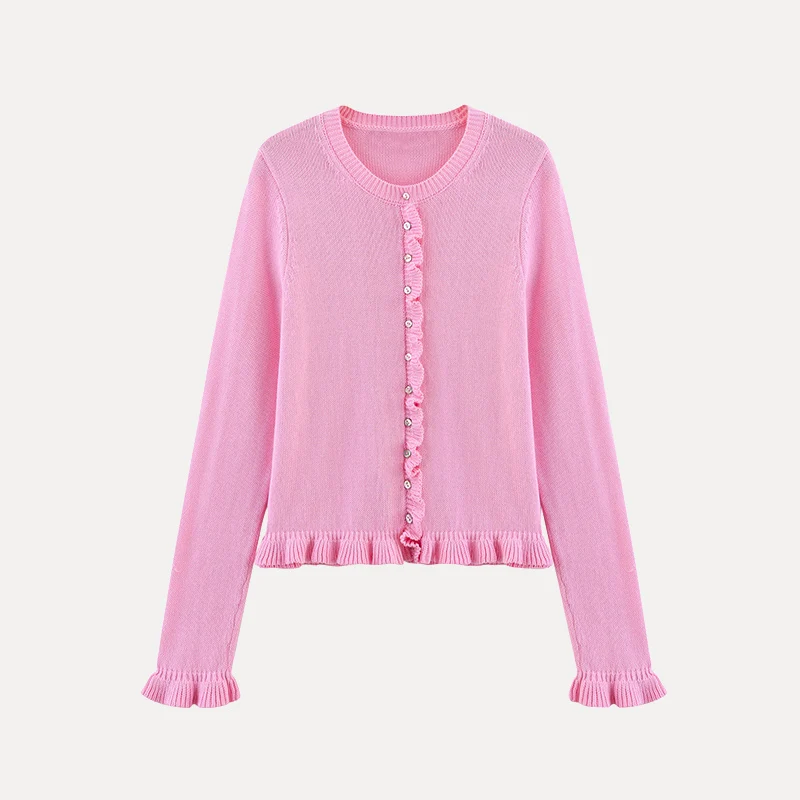 

Spring 2025 Women's Faion Knitted Long Sve round Ne Layered Decoration Outerwear Polyester Fiber Commute Sle Pure Color