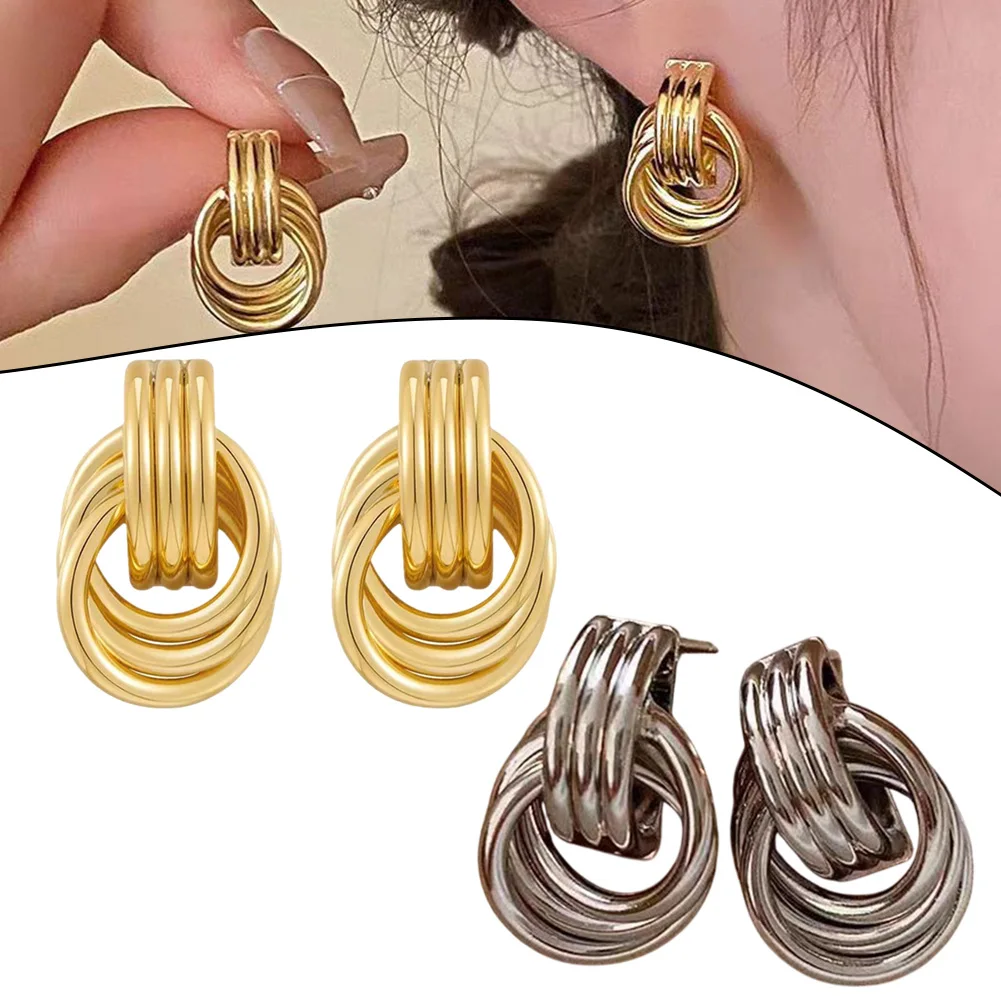 1 Pair Simple Design Geometric Metal Winding Fried Dough Twists Earrings For Women Jewelry Gifts Loop Earrings