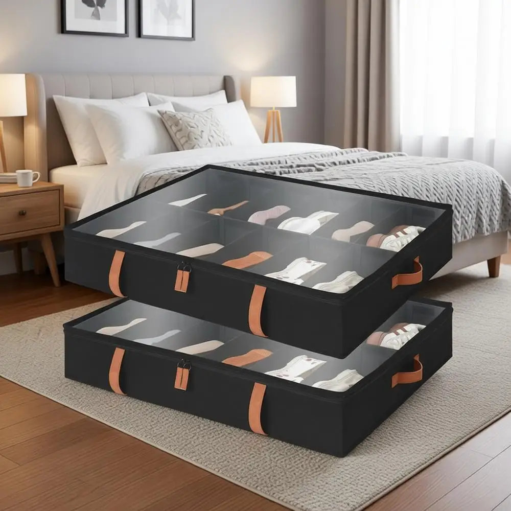 

Набор из 2-х органайзеров для обуви из плотной ткани с регулируемыми разделителями, вмещает до 24 пар, черный цвет