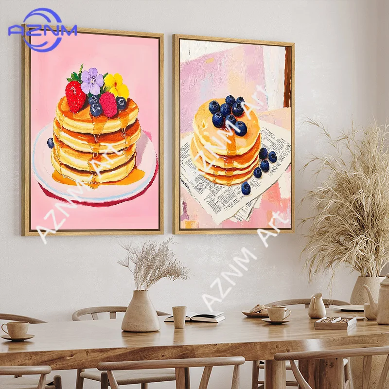 Retro Oil Painting Dessert Food Fruit Soufflé Ice Cream Donut Poster Canvas Prints Art Home Room Dessert Shop Wall Decoration
