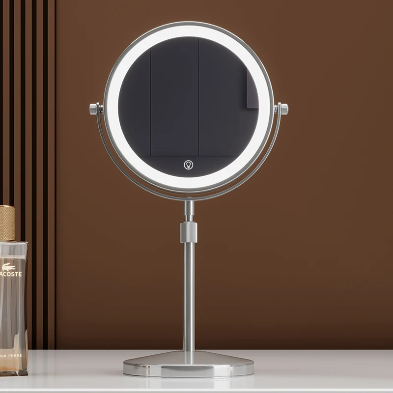 Doppelseitiger Desktop-HD-Spiegel mit LED-Licht, Kosmetikspiegel im europäischen Stil, zweiseitiger Schminkspiegel