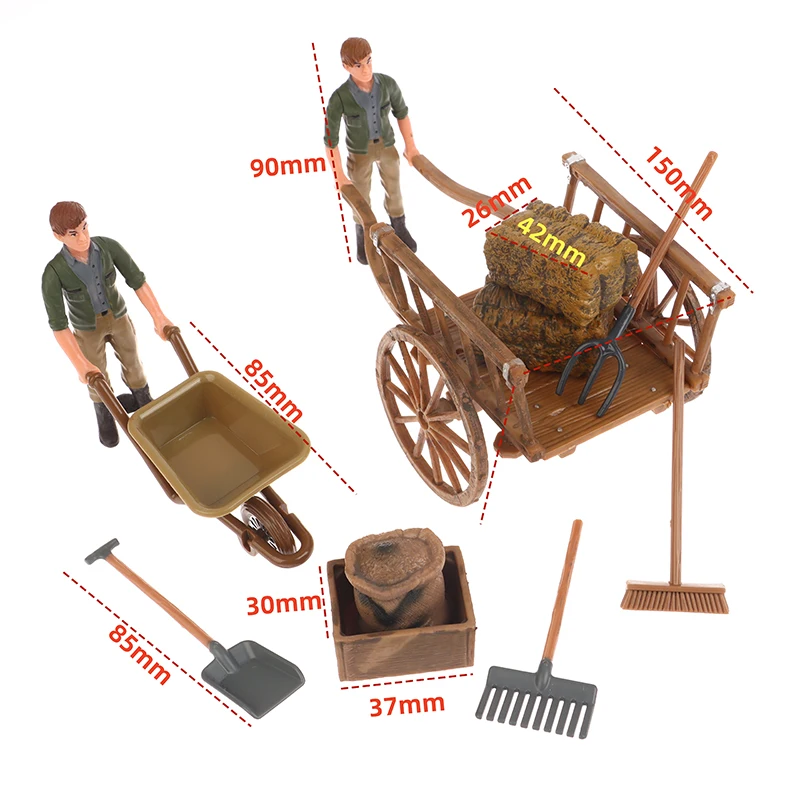 1 zestaw zabawkowe meble ogrodowy domek dla lalek miniaturowy symulacja zmontowany Model wózka narzędzia rolnicze akcesoria do DIA