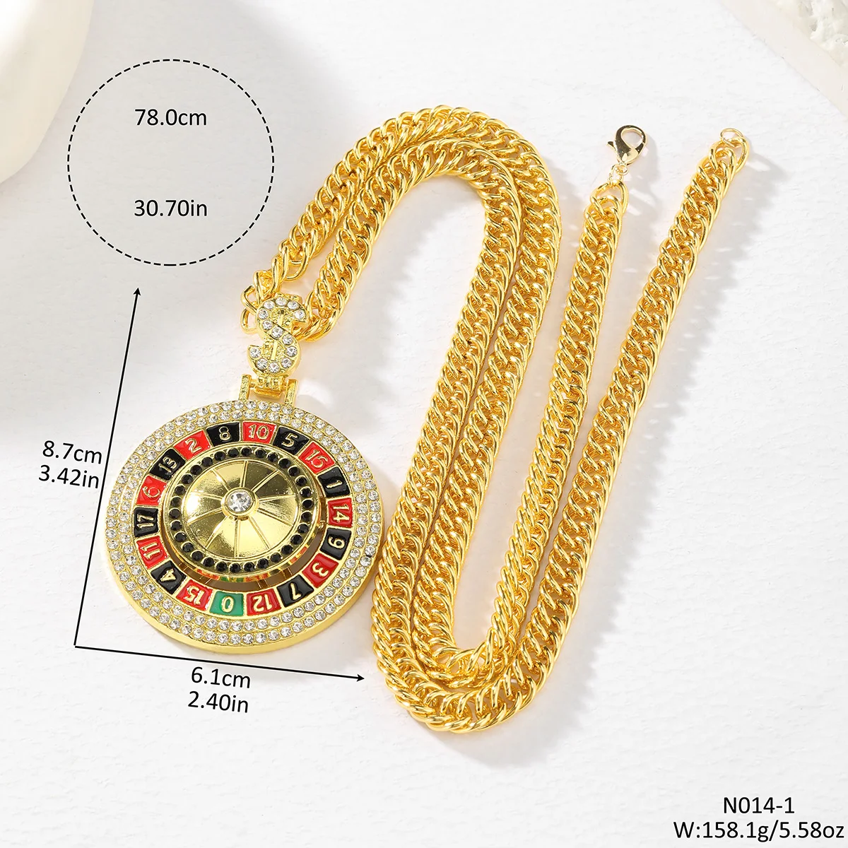Hiphop Big Gold Chain European and American Golden Turntable Maple Leaf Men's Pendant Long Necklace Dollar Leaf Necklace Roman Pointer Plate