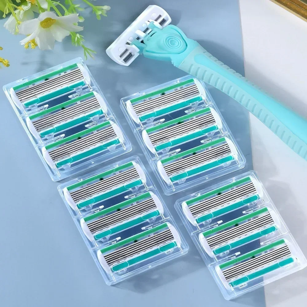 여성용 수동 안전 면도기, 6 레이어 스테인레스 스틸 제모 면도날, 교체 가능한 면도기 헤드, 핸들 1 개, 블레이드 12 개