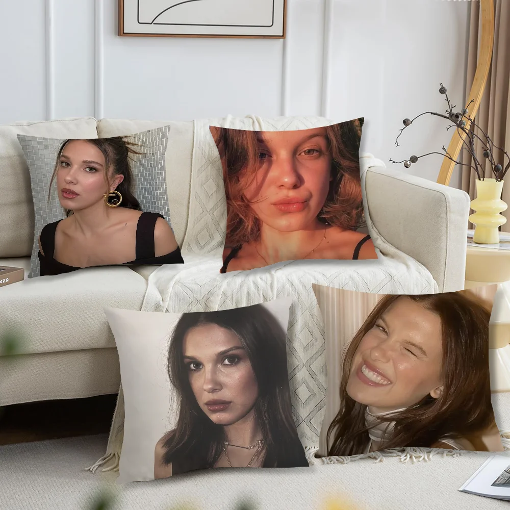 

Чехол для подушки с изображением актеров Милли Бобби и Брауни Брауни, для декора дивана, дома, комнаты, кофейни, офиса, в скандинавском стиле, минималистичный дизайн.