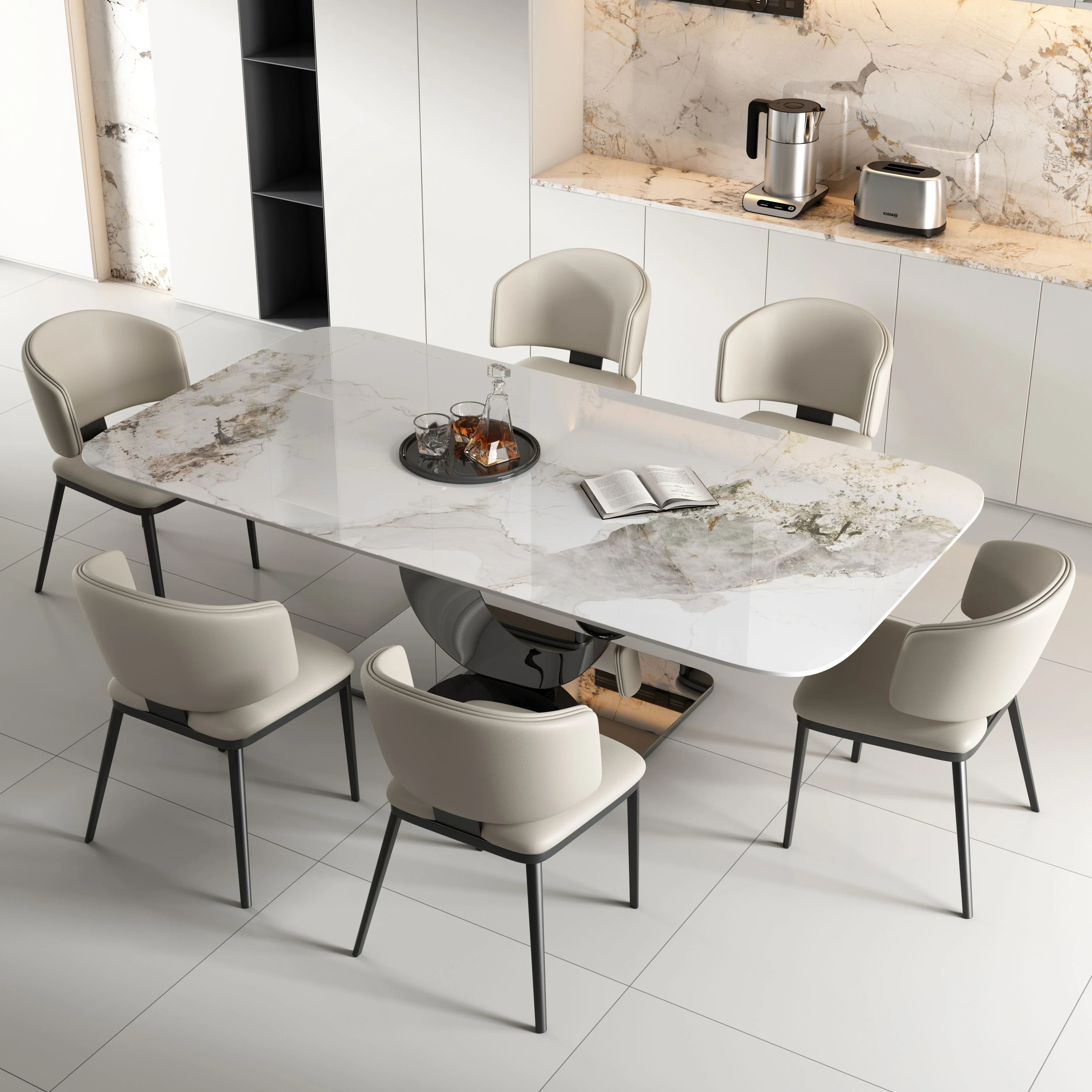 

-Modern Luxury Marble Dining Table Durable Metal Elegant Dining Table Family Hotel Kitchen Bathroom Apartment