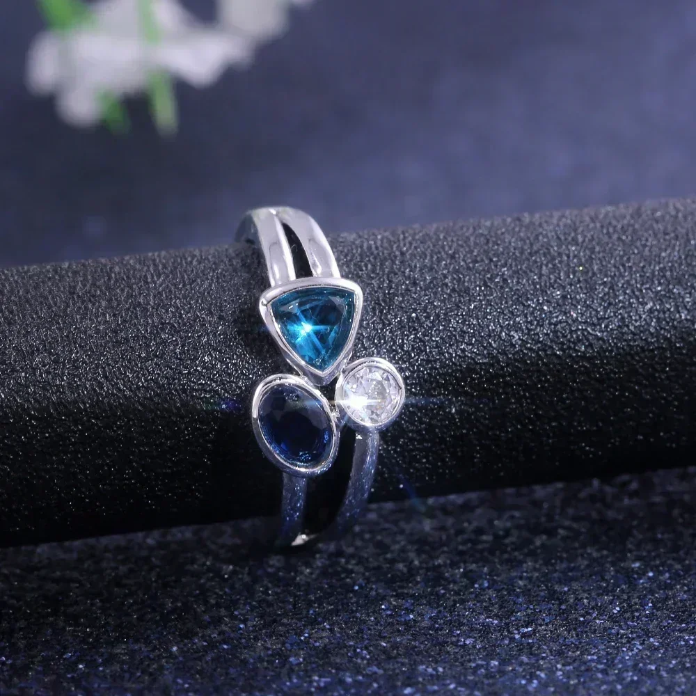 New Round Oval Triangle Stone In One Wedding Ring Superb Fasinating Three Different Color Zircon  Engagement  Band