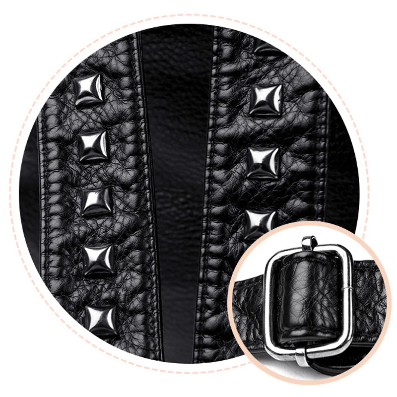 SHELKSBAG الشرير القوطية بولي Leather الجلود المسامير سعة كبيرة حقيبة الظهر السوداء المرأة أنيقة حقيبة السفر العصرية فتاة حقيبة مدرسية فاخرة #2