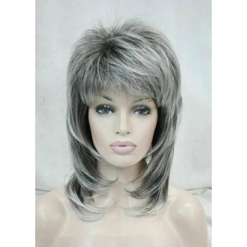 

Длинные мягкие пушистые многослойные волосы, хороший объем, коричневые, серые, серебряные синтетические парики