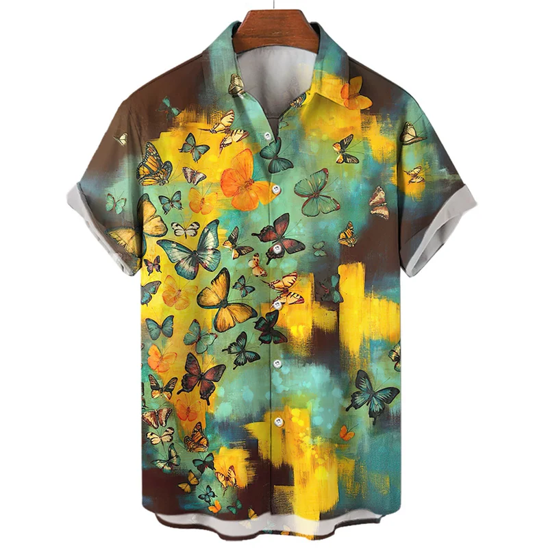 Fashion Colorful Butterfly 3d Print Hawaiian Shirt Men Summer Casual Short Sleeve Street Tops Beach Party Shirts Men Clothing