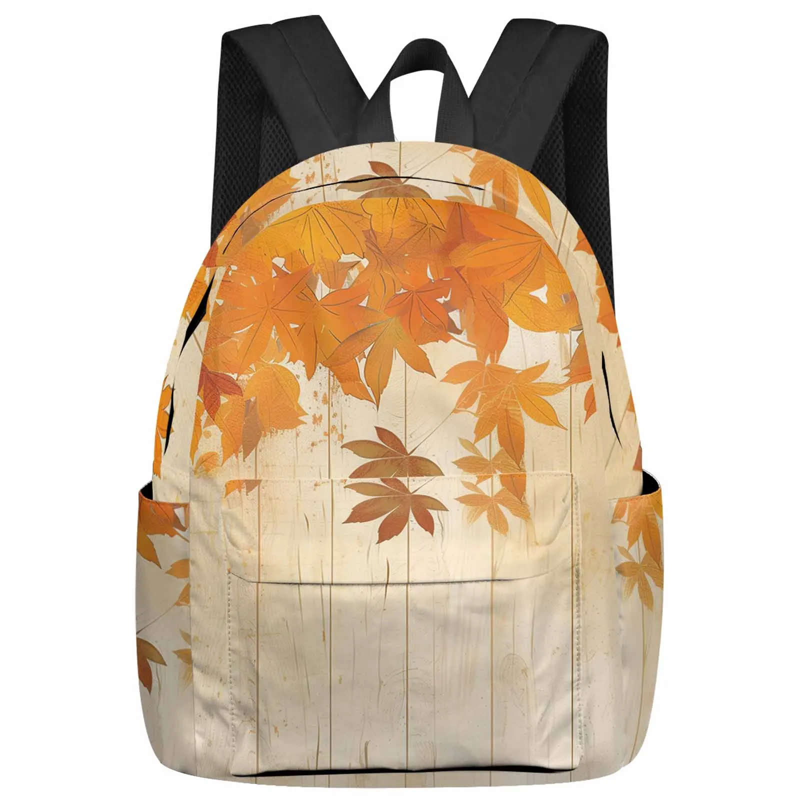 Maple Leaves Wooden Boards Watercolor Backpack Teenagers Student School Bags Laptop Custom Backpack for Men Women Travel Bag