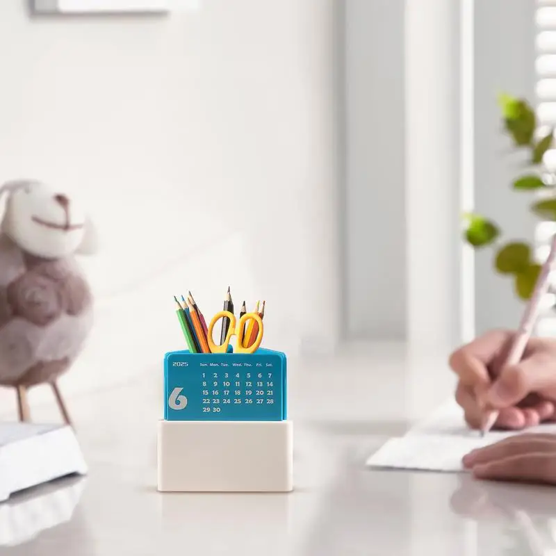 Desktop-Kalender 2025, Monatskalender mit Stifthalter, Organizer 2025, Schreibtischkalender, Stifthalter für Schreibtisch, Tischregal, Display
