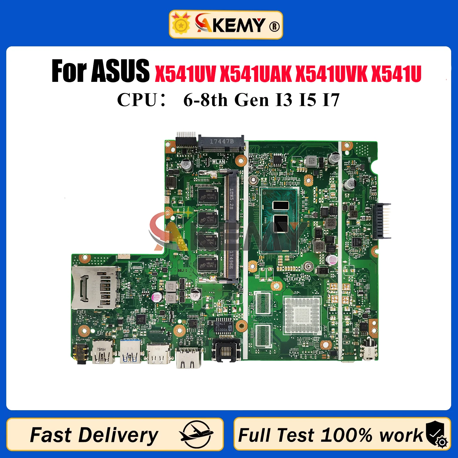 

X541UA Laptop Motherboard For ASUS VivoBook X541U A541U F541U A541U R541U X541UV X541UAK X541UVK X541UJ Mainboard I3 I5 I7 CPU