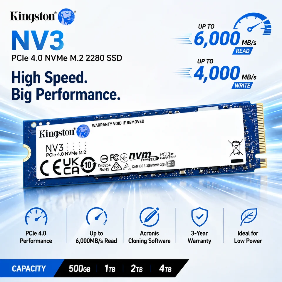 Kingston NV3 M.2 2280 NVMe SSD High-Speed Solid State Drive for