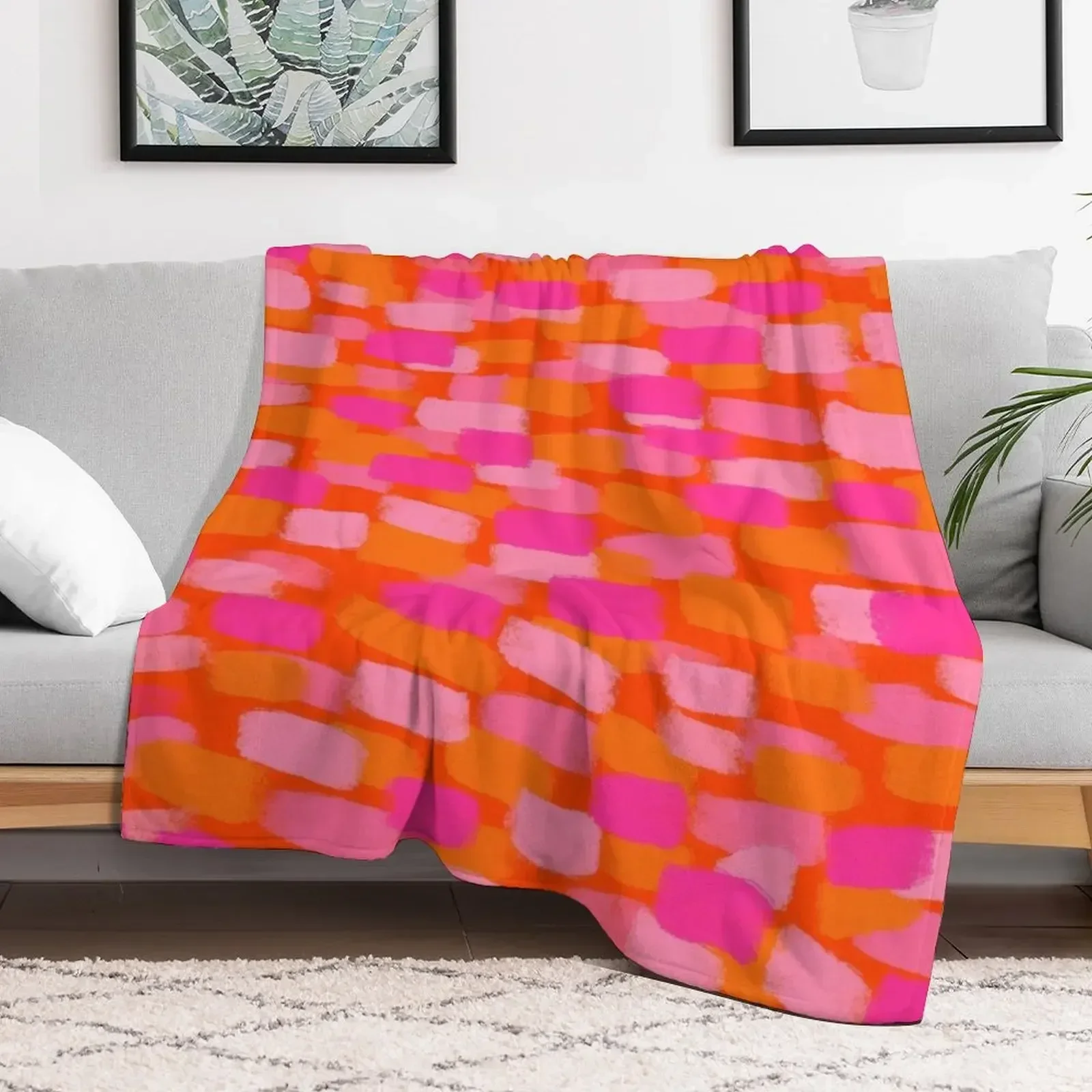 

Abstract, Pink and Orange, Paint Brush Effect Throw Blanket Beautifuls Luxury Throw Blankets
