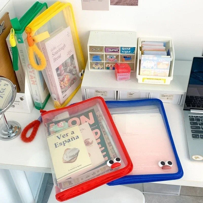 Document bag Thickened and Widened Transparent Large Capacity Storage Zipper Cute pencil bag School office supplies pencil case