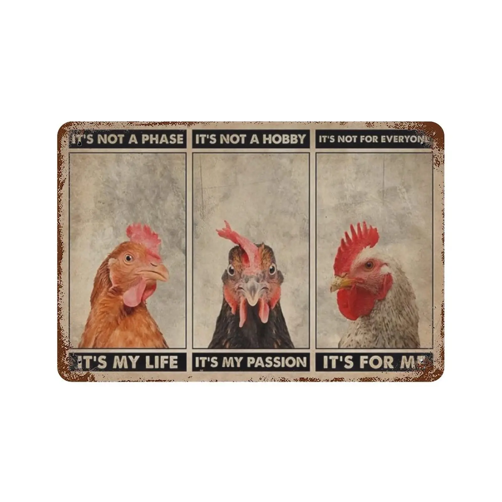 Vintage Rooster Face Metal Tin Sign, It is Not A Stage of My Life, Farm Aluminum Metal Retro Iron Painting Bar Sign People  sign