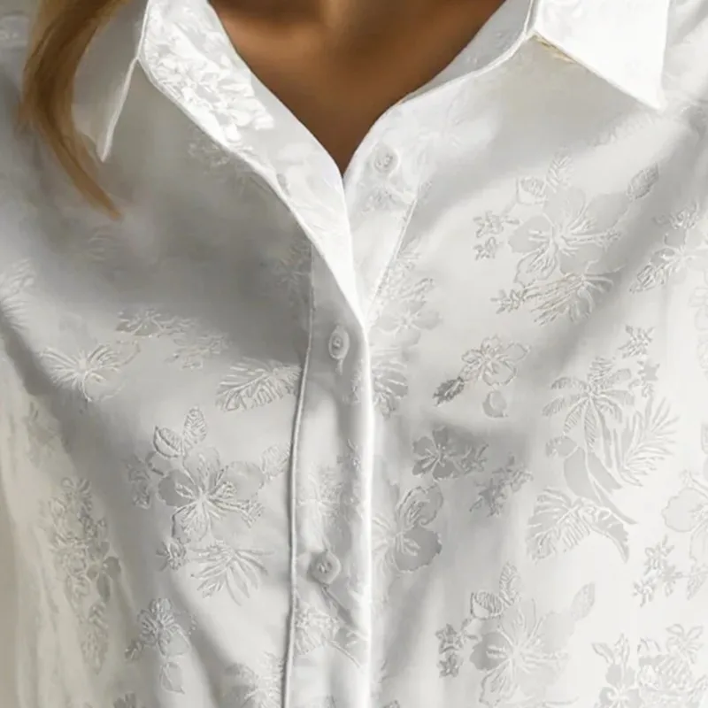 Women's Blouses Spring Fall New Style French High-end Jacquard Dark Pattern Lapel Long-sleeved Black White Shirt For Women Tops