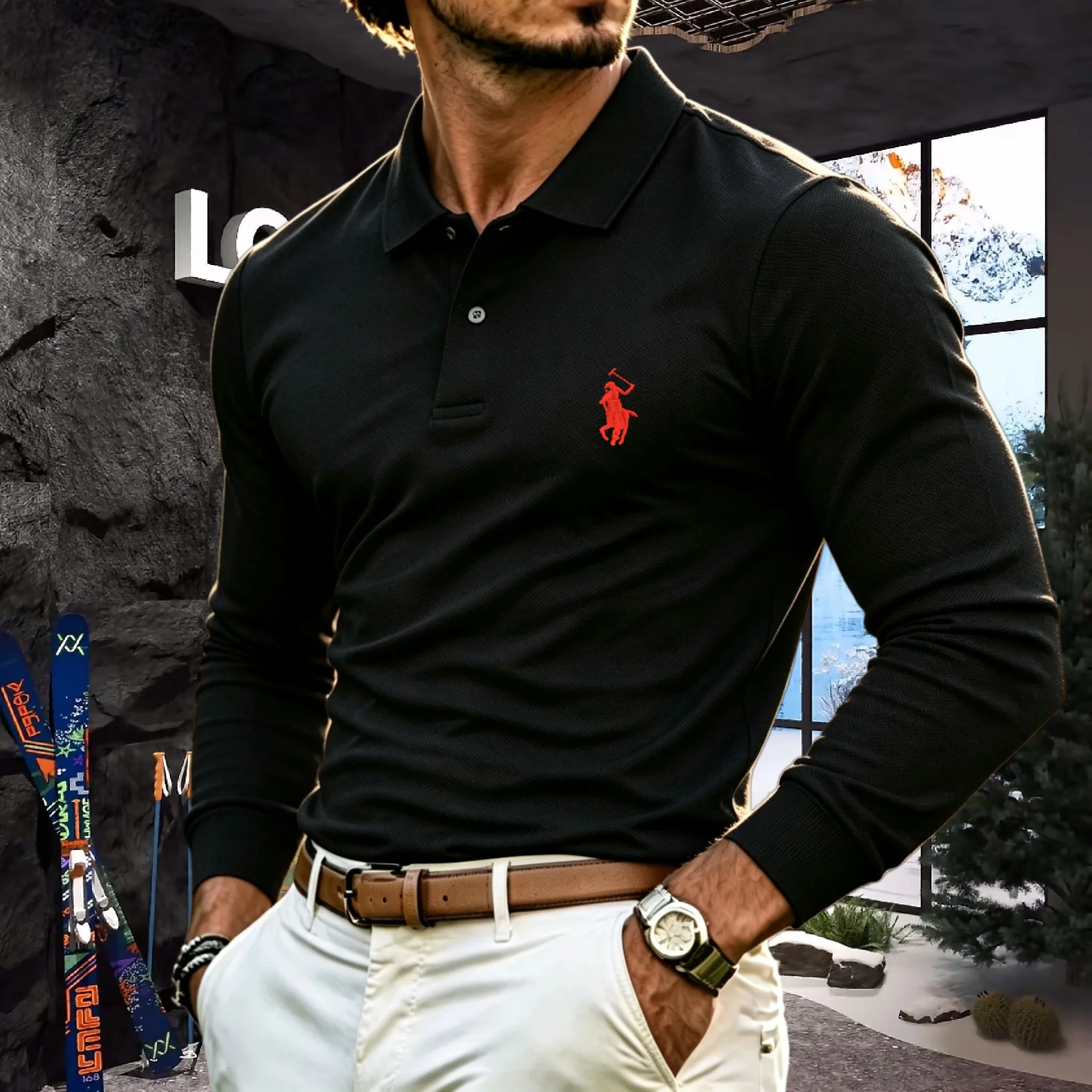 100% pure cotton high-end brand men's long sleeve polo shirt autumn winter fashionable luxury embroidery golf top casual T-shirt