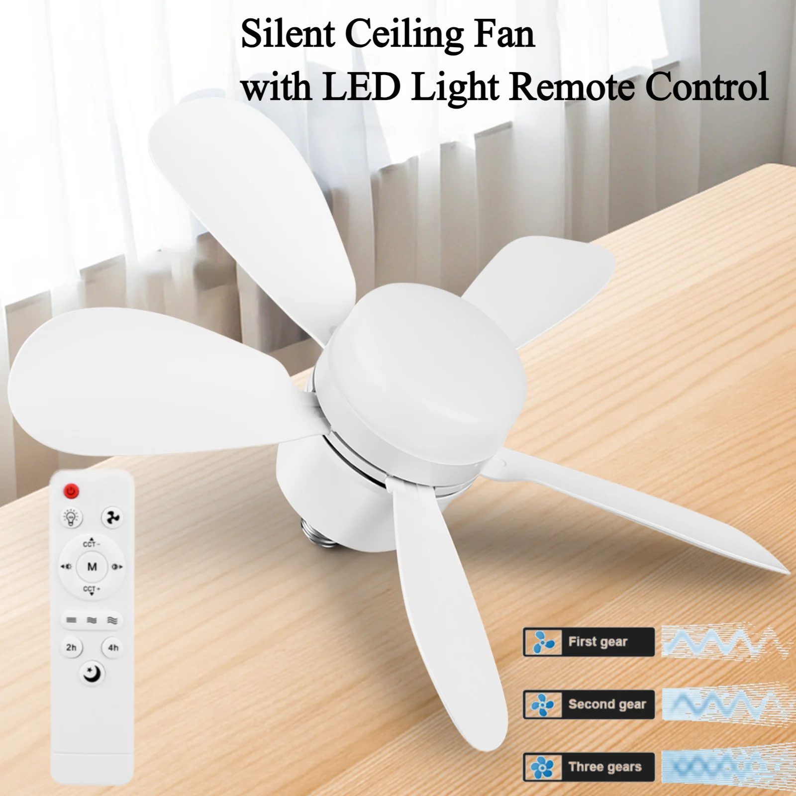 Ceiling Fan Light Silent 2 In 1 Hanging Five Leaf Fan Lamp with Remote Control 3 Dimming 3-speed Adjustment Bedroom Living Room