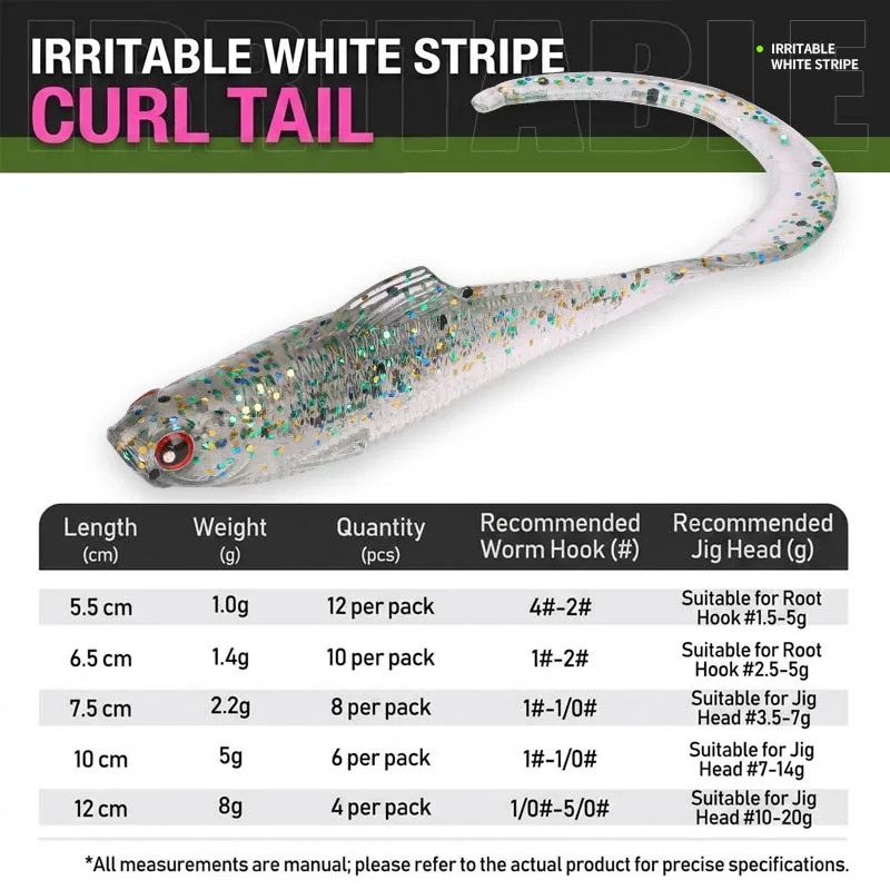Curly Tail Grub Weichplastikköder für Barsch, Forelle & Panfish, Finesse Ribbon Tail Swimbait für Süßwasser-Angeln