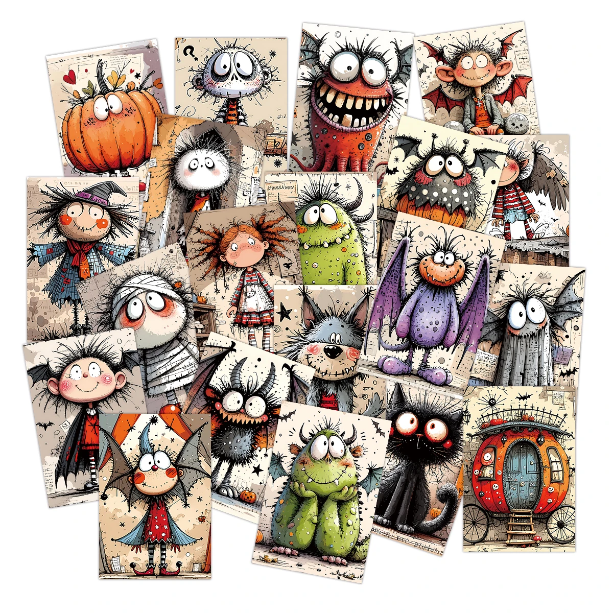 20pcs Halloween Adorable Spooky Monsters Postcards,For Festive Home,Party Decor,Gifts Enclosures Cards,Valentine’S Day Surprise