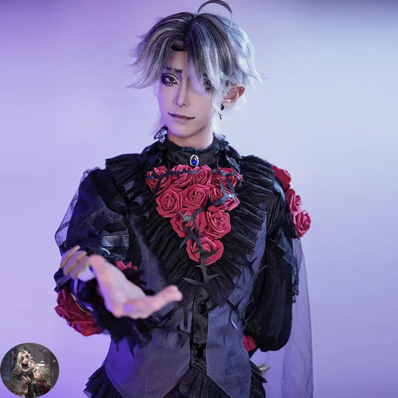 Game Identity V Wig Patient Emil Cosplay Wigs Anime Cosplay Costumes 35CM Short Black White Gradient Patient Emil Synthetic Wigs