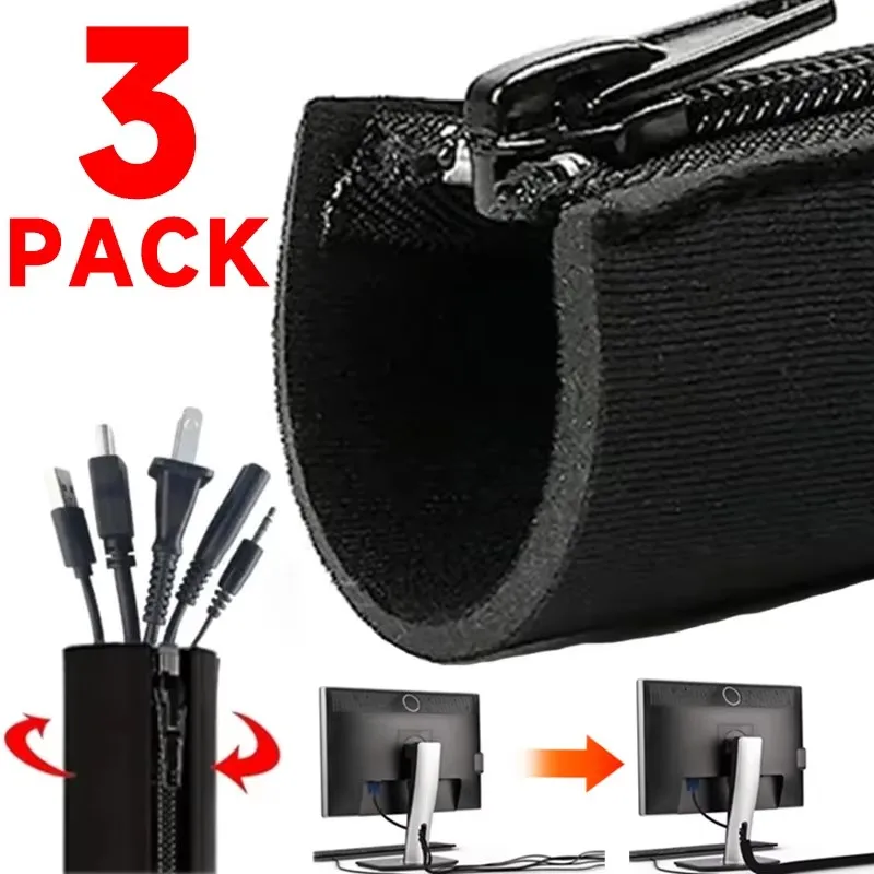 3/1Sets Zipper Cable Sleeve Nylon Wire Cable Management Organizer Sleeve Wire Protector for PC Computer Cable Management Covers