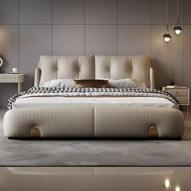 ￥%Popular Modern Luxury Leather Bed  Set High-End King Size With Round Soft Wooden Headboard Elegant Headboard Bedroom Set - view 3